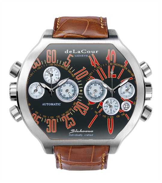 Replica DeLaCour BiChrono S2 Steel Black and Red WAST2129-0982 Replica Watch